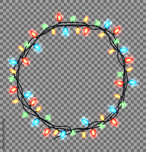 Colorful round Frame of Christmas Lights Sparkling
