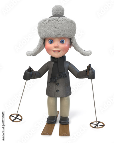 3d illustration Little Boy wearing Winter Clothes