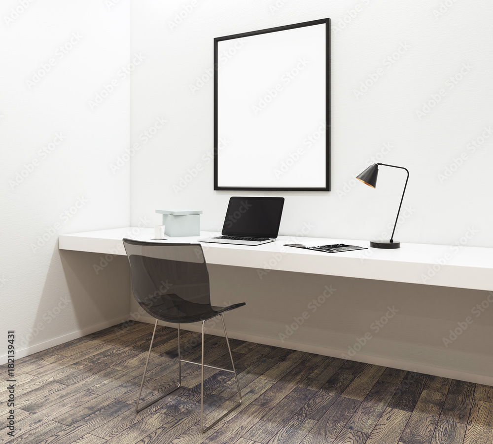 Desktop with empty laptop in modern interior Desktop with empty laptop in modern interior