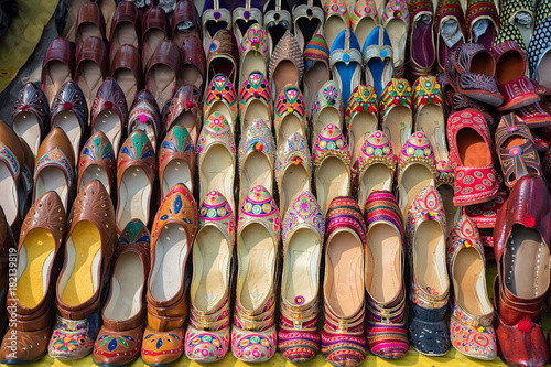 Colorful ethnic shoes at marketplace in India