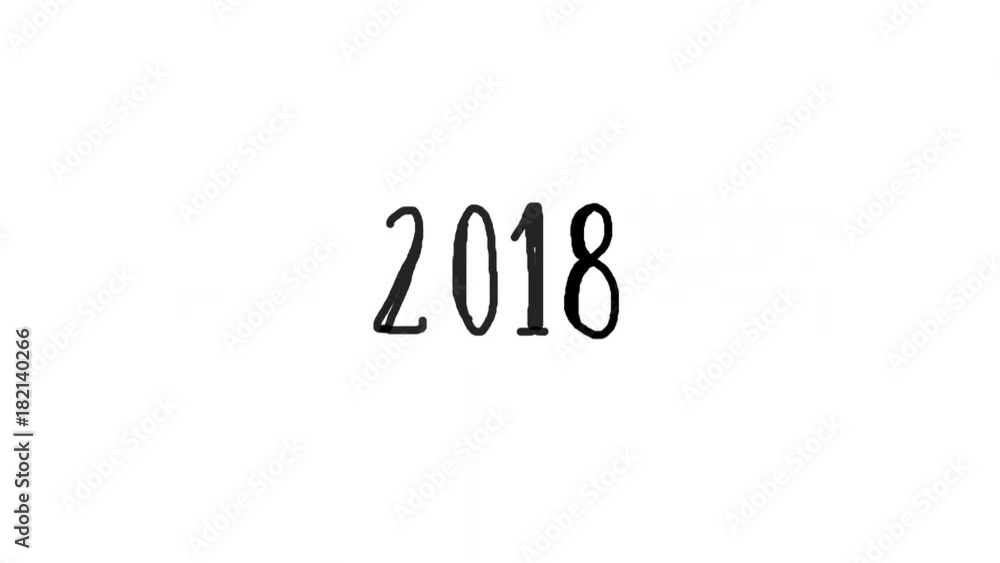 Animation with number of year 2018 and text happy new year, handwritten calligra Animation with number of year 2018 and text happy new year, handwritten calligra