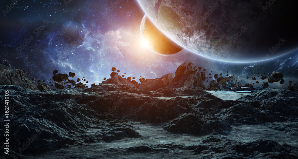Fototapeta premium Astronauci badający asteroidowe elementy renderingu 3D tego obrazu dostarczone przez NASA