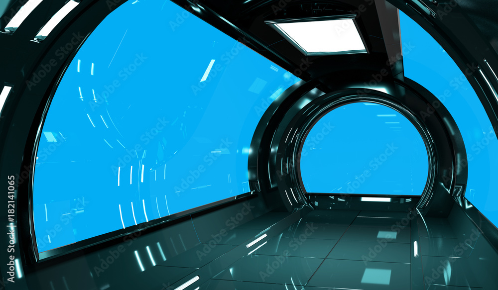 Fototapeta premium Spaceship dark interior with 3D rendering