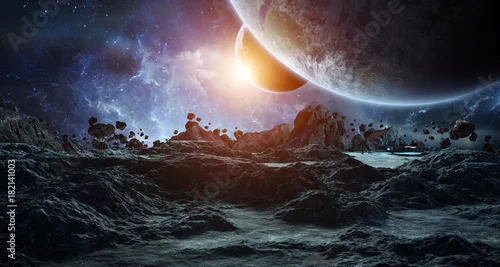 Obraz Astronauci badający asteroidowe elementy renderujące 3D tego obrazu dostarczone przez NASA