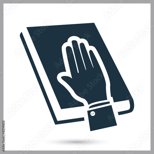 Hand on the code of laws. Oath to tell the truth simple icon for web and mobile design