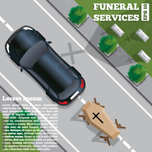 Funeral services. View from above. Vector illustration.