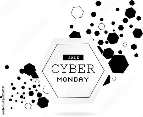 Abstract vector technology background. Black hexagons on white background. Clean and modern design. May use it for computer banner too.
