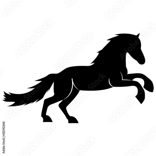 Vector image of a silhouette of a horse standing on the hind legs