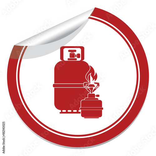Camping stove with gas bottle icon vector