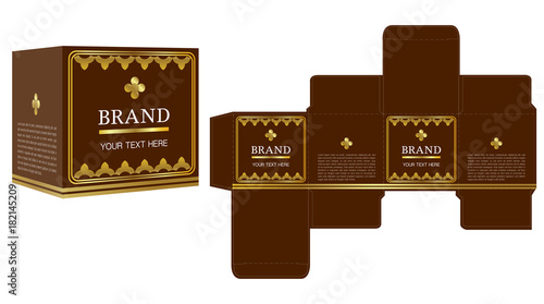 Packaging design, gold luxury box design template and mockup box. Illustration vector.