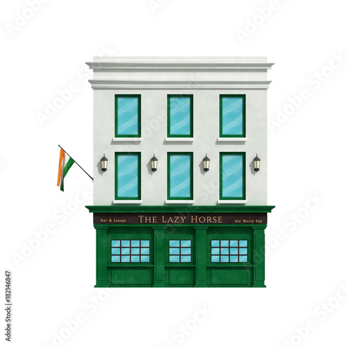 Photography Irish pub building isolated on white background