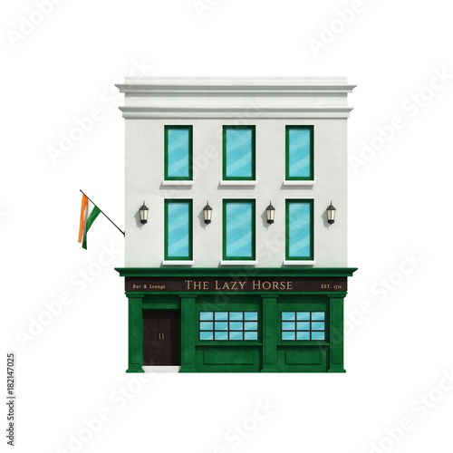 Photography Irish pub building isolated on white background