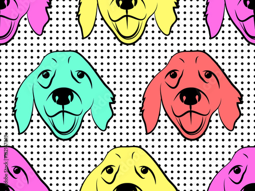 Seamless pattern with dogs. Labrador Retriever. Vector background. Perfect for wallpapers, pattern fills, web page backgrounds, surface textures, textile
