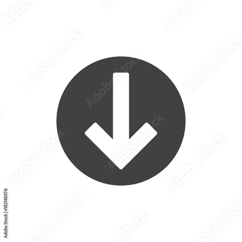 Down arrow icon vector, filled flat sign, solid pictogram isolated on white. Download symbol, logo illustration.