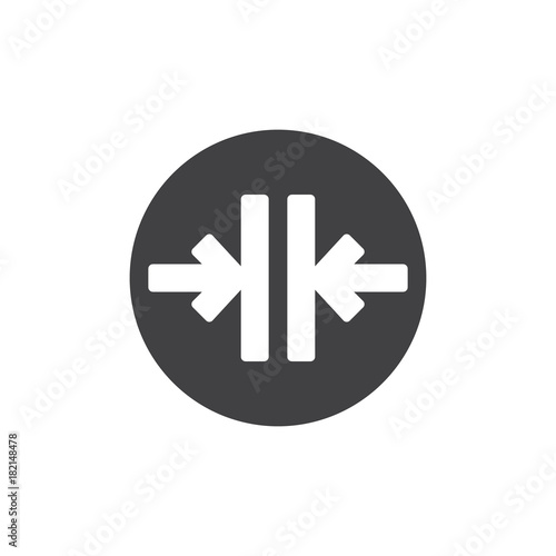 Close the door arrows icon vector, filled flat sign, solid pictogram isolated on white. Control in the elevator symbol, logo illustration.