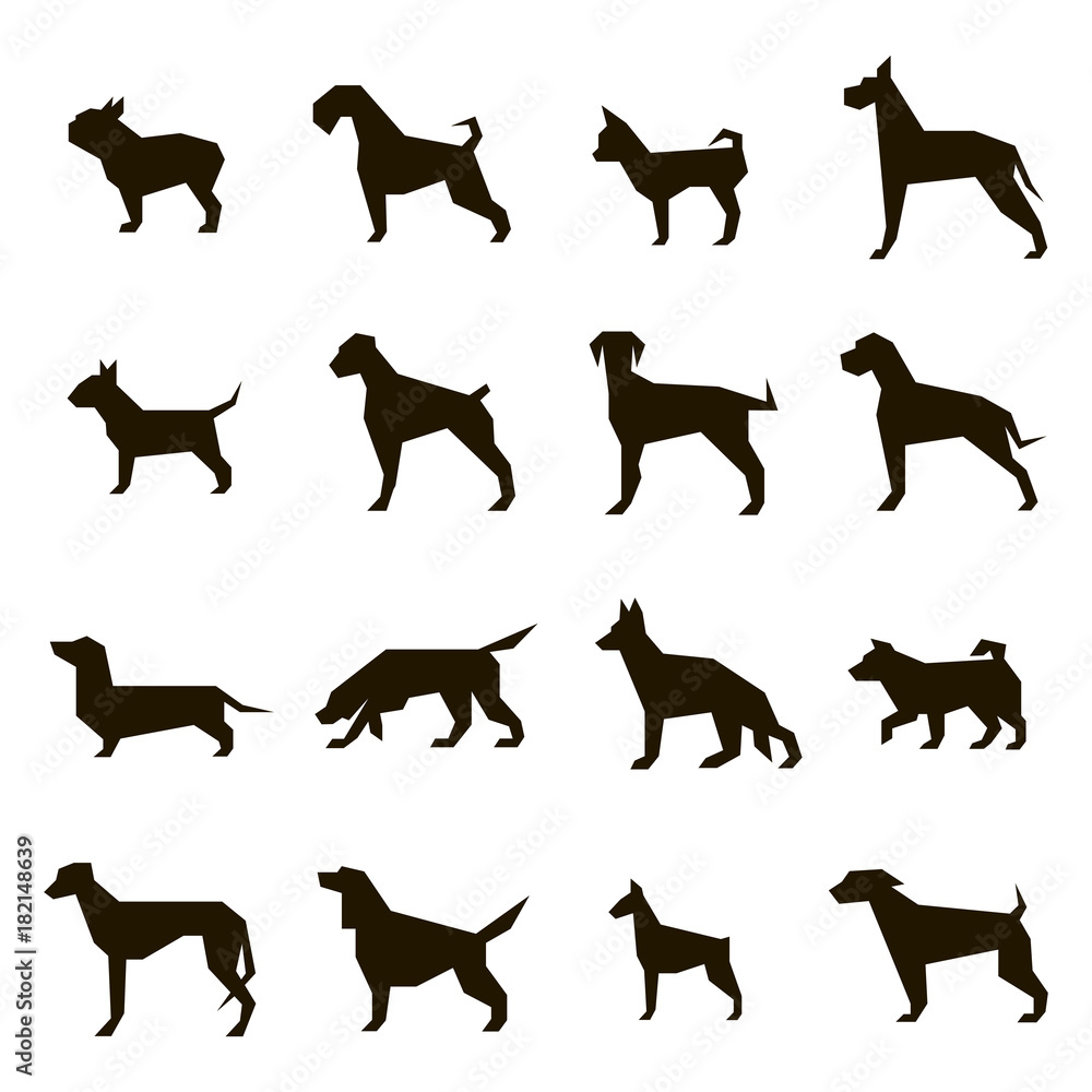 16 vector icons of dog silhouettes