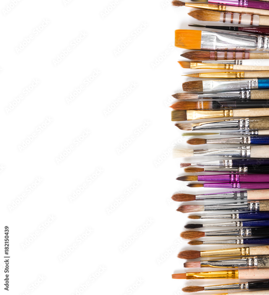 Artistic brushes lined in a row Artistic brushes lined in a row