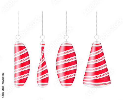 Realistic striped Christmas ball. New year toy