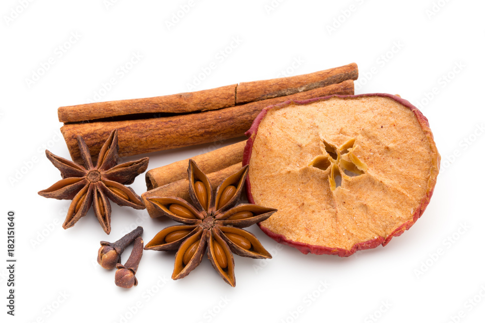 Cloves, anise and cinnamon isolated on white background. Cloves, anise and cinnamon isolated on white background.