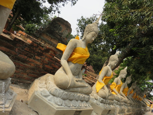 Ligne de statues de bouddha en Thaïlande, Wat Yai Chai, Mongkhon photo