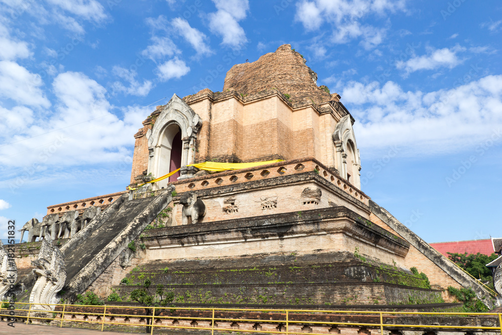 Thai Temple, Ancient Pagoda at Wat Chedi Luang , Chiang Mai Thailand.