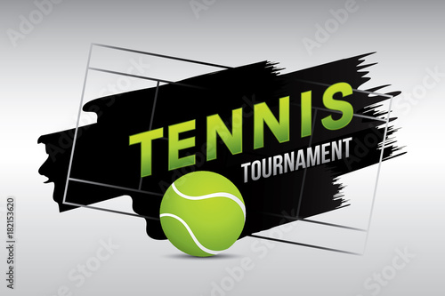 Tennis tournament badge design with ball on court.