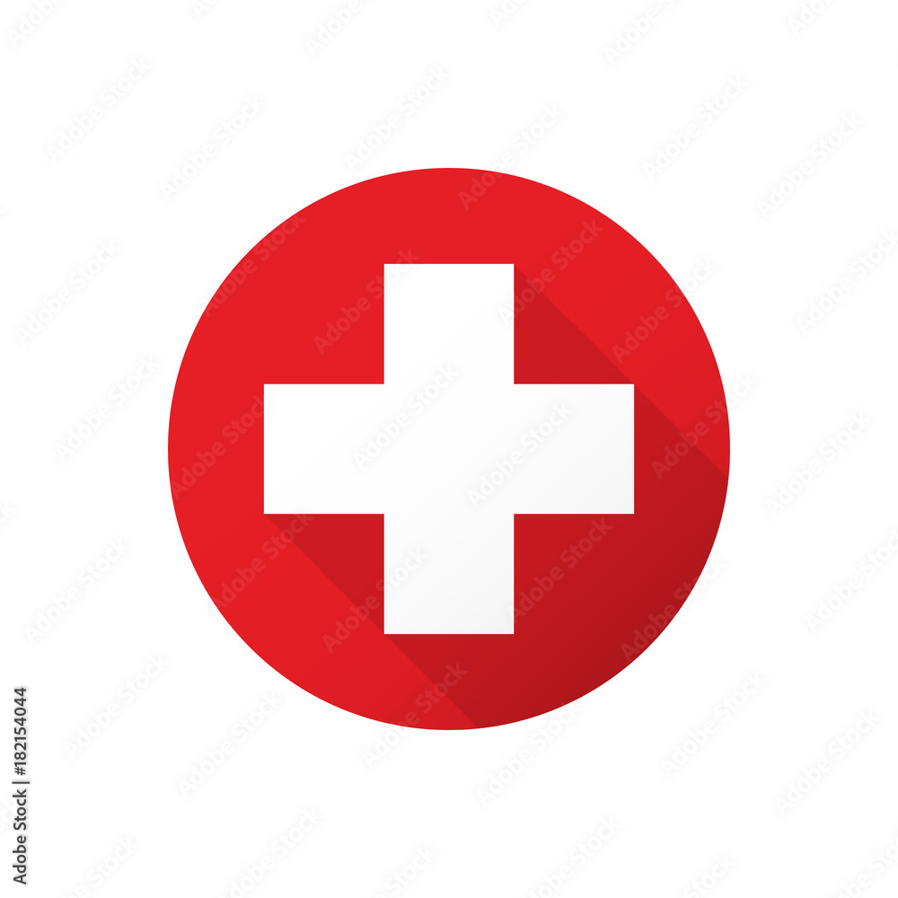 Firs aid medical white cross in red circle Firs aid medical white cross in red circle