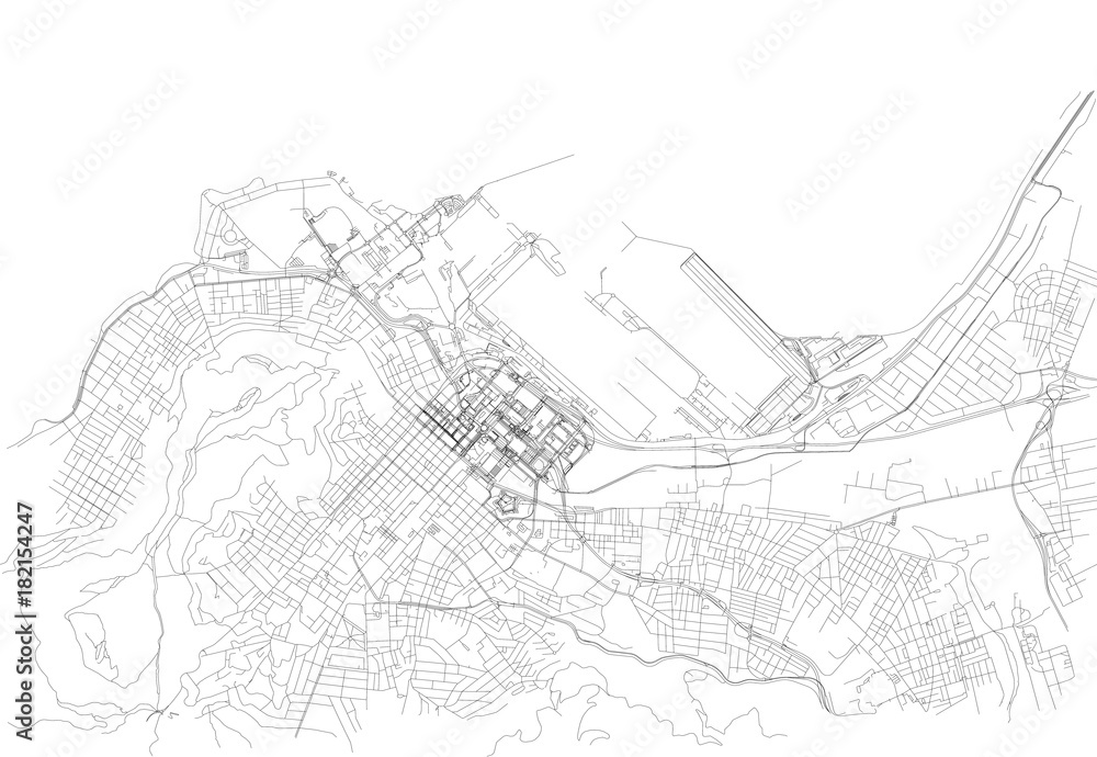 Fototapeta premium Ulice centrum Kapsztadu, mapa miasta, RPA. Mapa drogowa