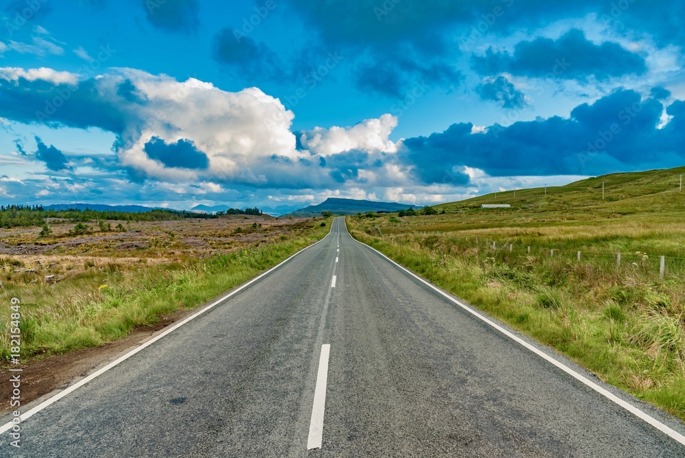 lands between sky and ocean panorama of Scotland in England in summer