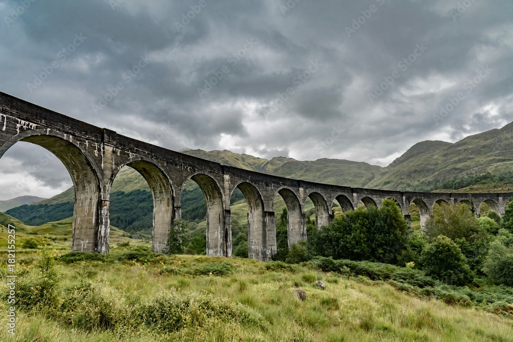 Glenfinnan In Scotland England famous for its steam train aqueduct that inspired the Harry Potter film