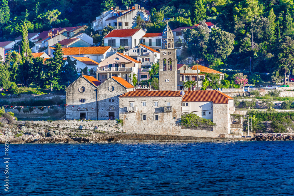 Monastery by the sea Korcula. / Seafront view at dominican monastery by the sea in Korcula town, Croatia.
