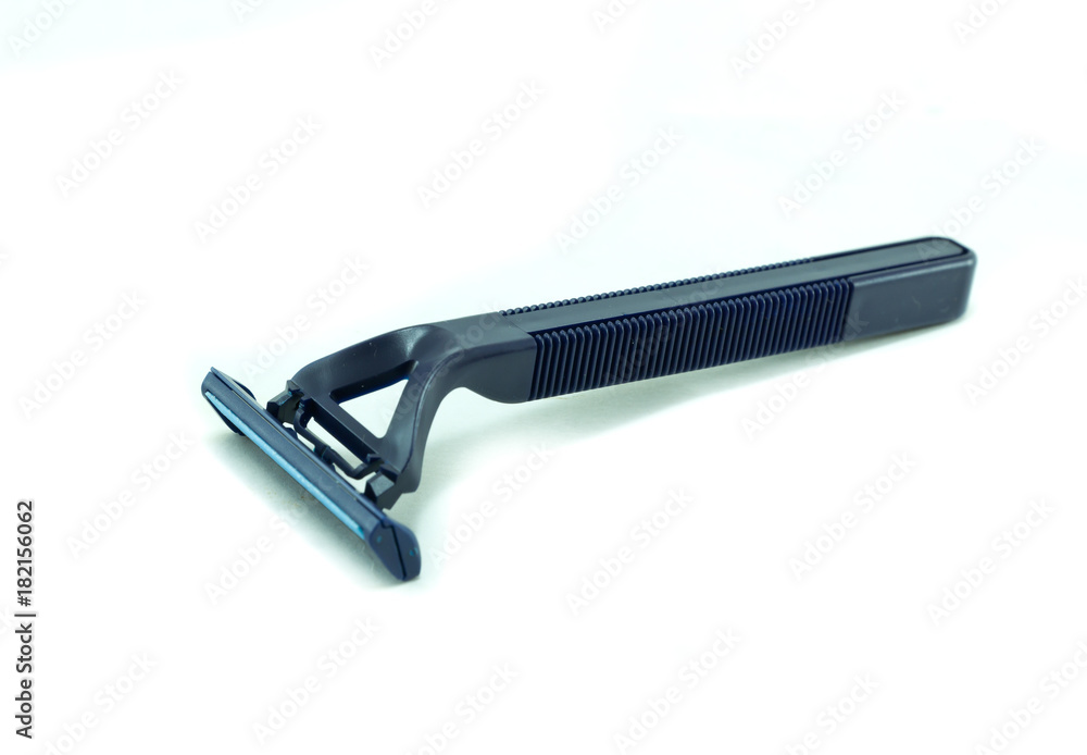blue razor  on white background ,disposable razor