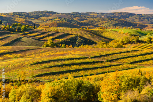 sunset over the chianti hills in autumn in province of Siena Tuscany Italy...