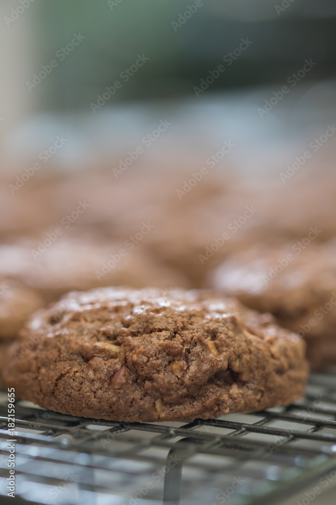 Close up Homemade Chocolate Cookie Sandwiches . (selective Focus)