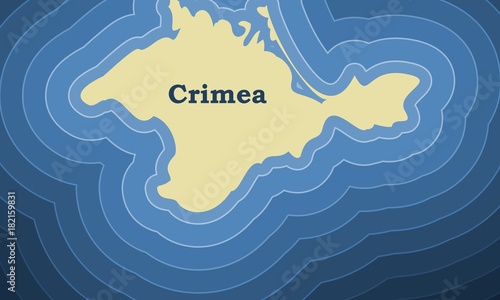 Blue and bright turquoise sea, yellow sand background. Crimea simple map illustration.