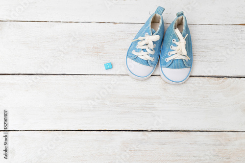 Children's sneakers for a boy of blue color. Mockup