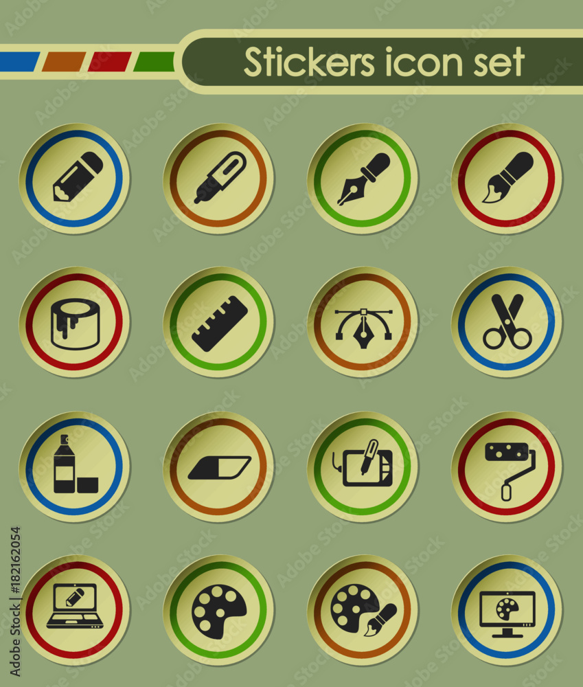 art tools round sticker icons for your creative ideas art tools round sticker icons for your creative ideas