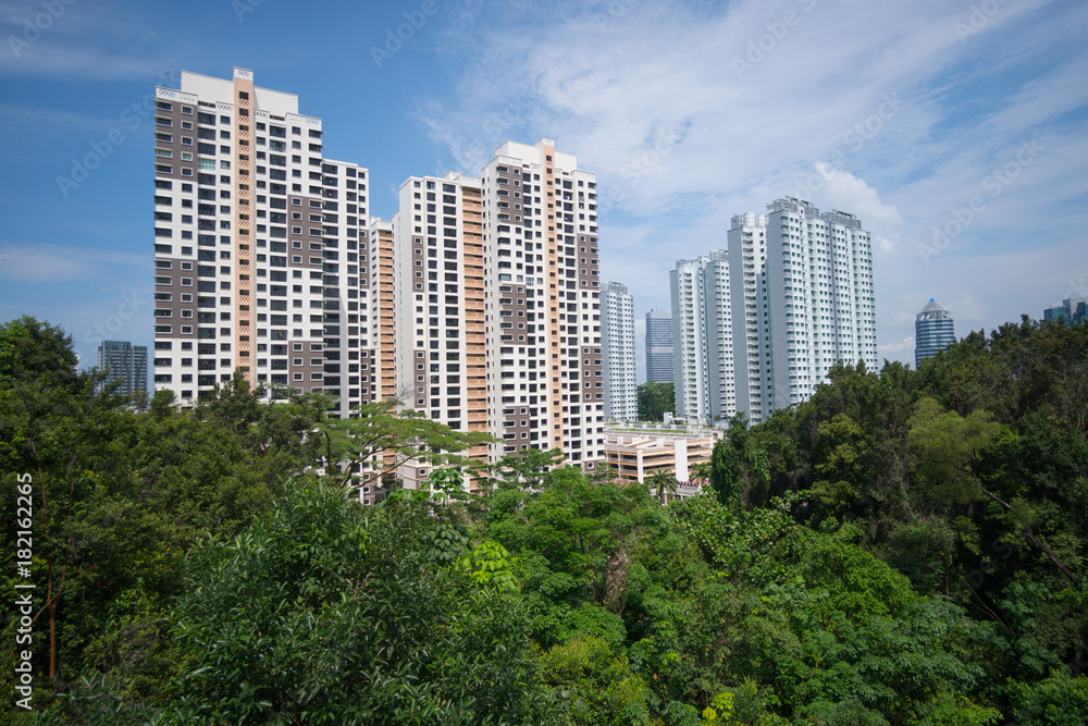 Residential buildings in Singapore, among green parks