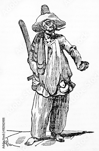 Fototapeta Pulcinella, Italian Commedia dell'Arte character, acting in his traditional costume