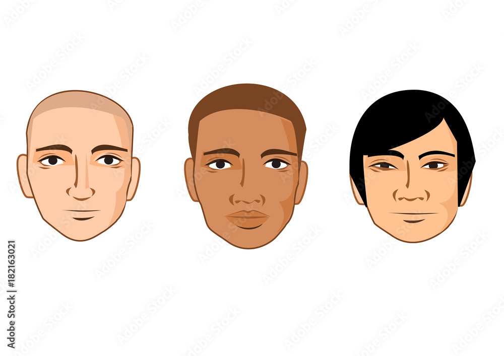 Collection of cartoon man faces of different races Collection of cartoon man faces of different races