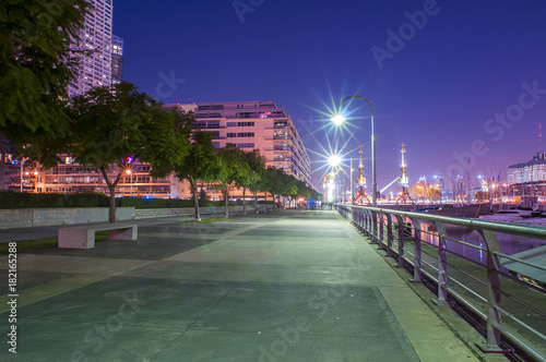 Buildings in city at night