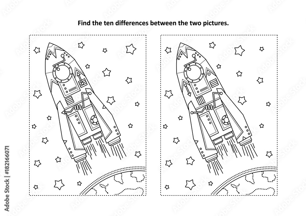 Space exploration themed find the ten differences picture puzzle and ...