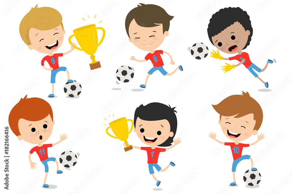 Funny guys play football. Football players in various poses on a white background. A set of characters. Funny guys play football. Football players in various poses on a white background. A set of characters.