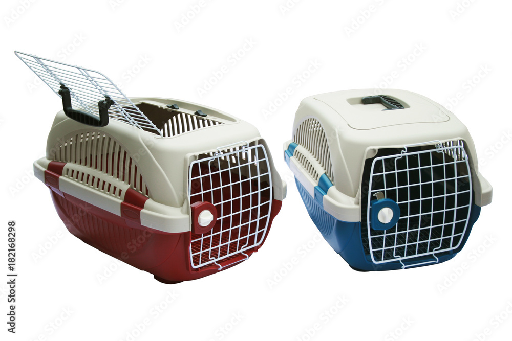 Pet carrier for traveling with a pet on isolated white Pet carrier for traveling with a pet on isolated white