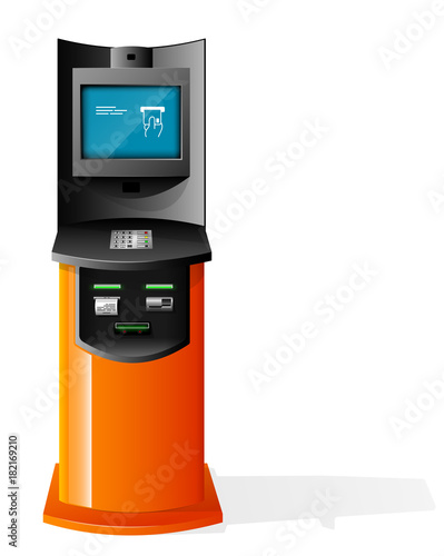 Payment Terminal, Automated Teller Machine, Advertising Stand On White Background. 3D Mock Up. Illustration Isolated On White Background. Vector EPS10.