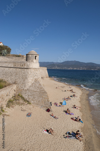 Corsica, 01/09/2017: le antiche mura della Cittadella di Ajaccio, fortezza militare che fu una prigione durante la seconda guerra mondiale, affacciata sul Mar Mediterraneo e sulla spiaggia cittadina photo