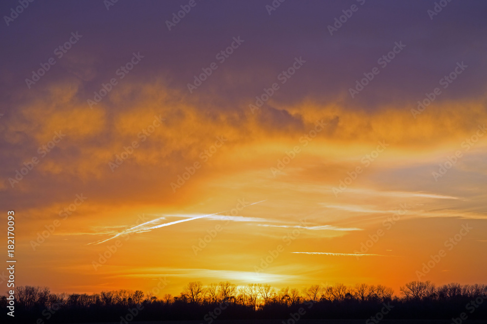 Scenic landscape photo of a beautiful sunset taken in the country