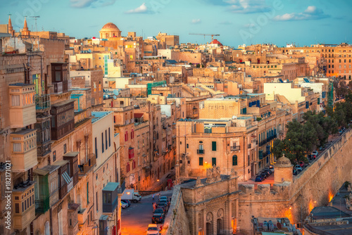 beautiful european city Valletta with balconies and narrow streets, Malta