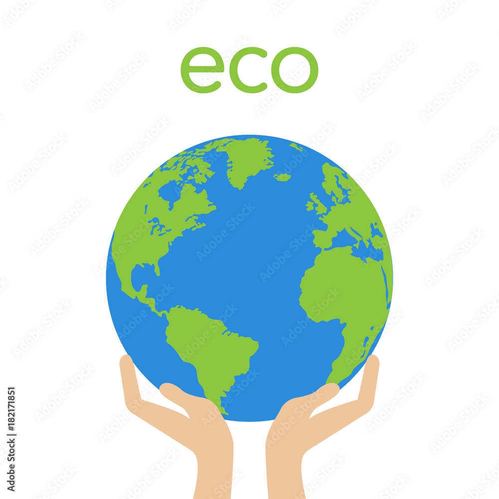 Human hand holding green globe with leaves Vector Human hand holding green globe with leaves Vector