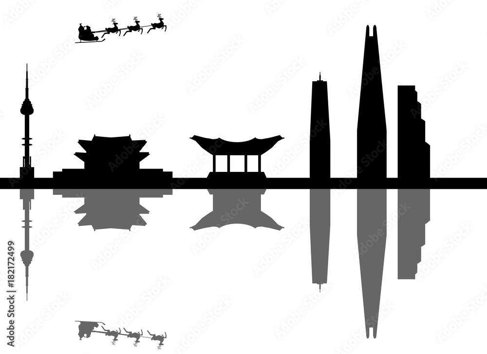 Fototapeta premium santa flying over seoul city